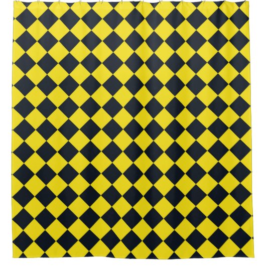 Gelbes schwarzes Schachbrett Diamantmuster Duschvorhang (Vorderseite)