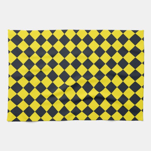 Gelbes schwarzes Schachbrett Diamantmuster Geschirrtuch (Horizontal)