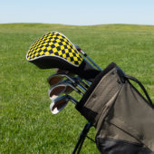 Gelbes schwarzes Schachbrett Diamantmuster Golf Headcover (In SItu)