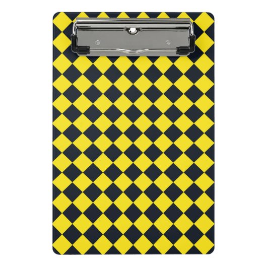 Gelbes schwarzes Schachbrett Diamantmuster Mini Klemmbrett (Vorderseite)