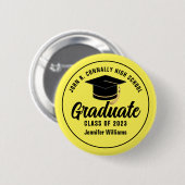 Gelbes Schwarzes Schulabgänger Tag des Individuell Button (Vorne & Hinten)