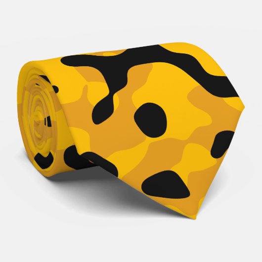 Gelbes, schwarzes und goldenes Camouflage-Muster Krawatte (Gerollt)