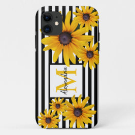Gelbes SchwarzEyed Susan Foto Monogramm Schwarzer  Case-Mate iPhone Hülle