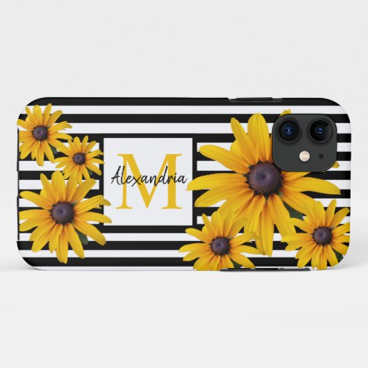 Gelbes SchwarzEyed Susan Foto Monogramm Schwarzer Case-Mate iPhone Hülle (Rückseite (Horizontal))