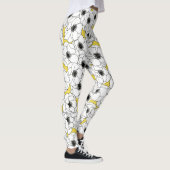 Gelbes, Schwarzweiss-Anemonen-Blumen-Muster Leggings (Rechts)