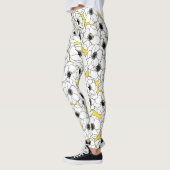 Gelbes, Schwarzweiss-Anemonen-Blumen-Muster Leggings (Links)