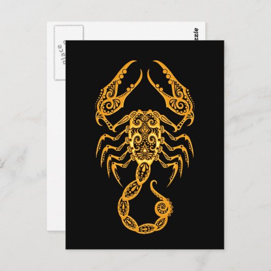Gelbes Scorpio Zodiac auf schwarz Postkarte (Vorne/Hinten)
