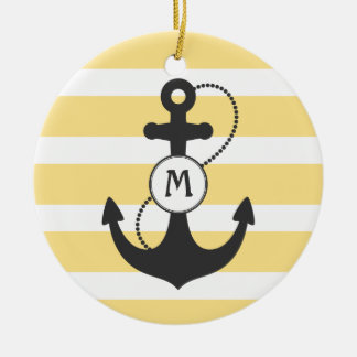 Gelbes Seeanker-Monogramm Keramik Ornament