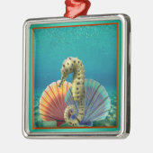 Gelbes Seepferd und Scallop Muscheln Silbernes Ornament (Links)