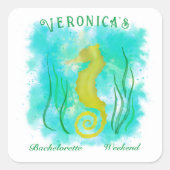 Gelbes Seepferd unter dem Meer Quadratischer Aufkleber (Vorderseite)