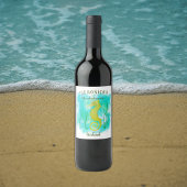 Gelbes Seepferd unter dem Meer Weinetikett