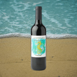 Gelbes Seepferd unter dem Meer Weinetikett