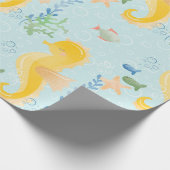 Gelbes Seepferd unter einem Baby-Duschmuster Geschenkpapier (Ecke)