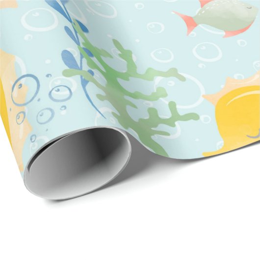 Gelbes Seepferd unter einem Baby-Duschmuster Geschenkpapier (Rolleneckpunkt)