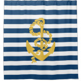 Gelbes Segelschiff Anchor Blau Weißer Streifen Duschvorhang (Vorderseite)