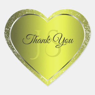 Gelbes Silber mit Glitzer Initialen Niedlich Danke Herz-Aufkleber