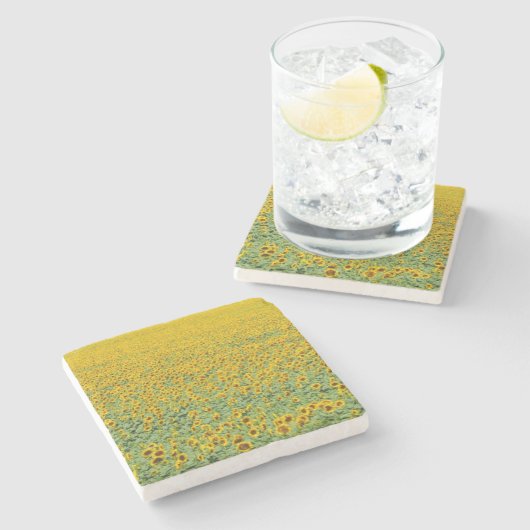 Gelbes Sonnenblume-Feld Steinuntersetzer (Seitenansicht)