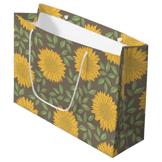 Gelbes Sonnenblume-Muster Große Geschenktüte (Vorderseite Schrägansicht)