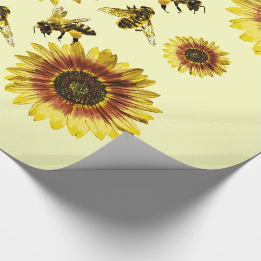 Gelbes Sonnenblume-und Honig-Bienen-Sommer-Muster Geschenkpapier (Ecke)