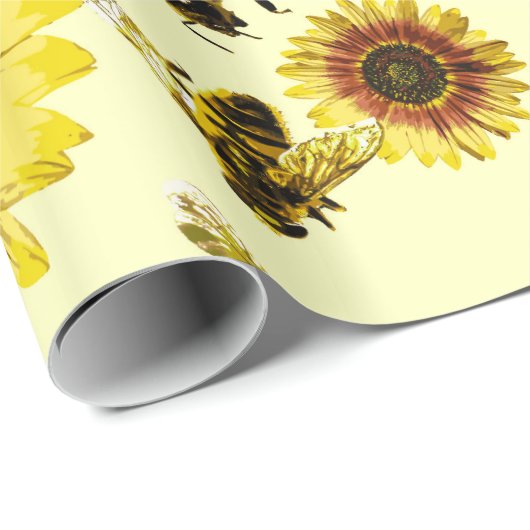 Gelbes Sonnenblume-und Honig-Bienen-Sommer-Muster Geschenkpapier (Rolleneckpunkt)