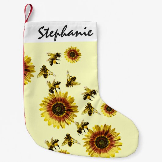 Gelbes Sonnenblume-und Honig-Bienen-Sommer-Muster Kleiner Weihnachtsstrumpf (Vorderseite)