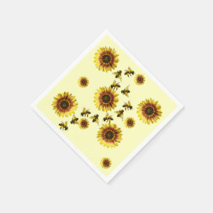 Gelbes Sonnenblume-und Honig-Bienen-Sommer-Muster Serviette