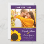 Gelbes Sonnenblumen Lila Foto Save the Date Magneteinladung (Vorderseite)