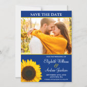 Gelbes Sonnenblumenblauer Foto Save the Date Magneteinladung (Vorderseite)