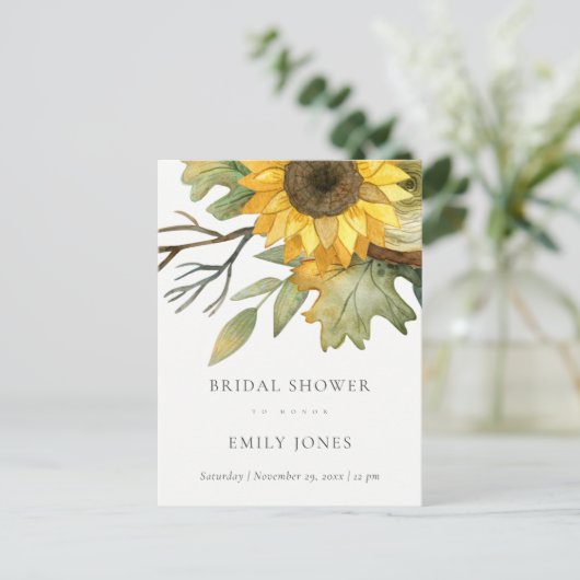 GELBES SONNENBLUMENBRAUTPARTY EINLADUNGSPOSTKARTE (Stehend Vorderseite)