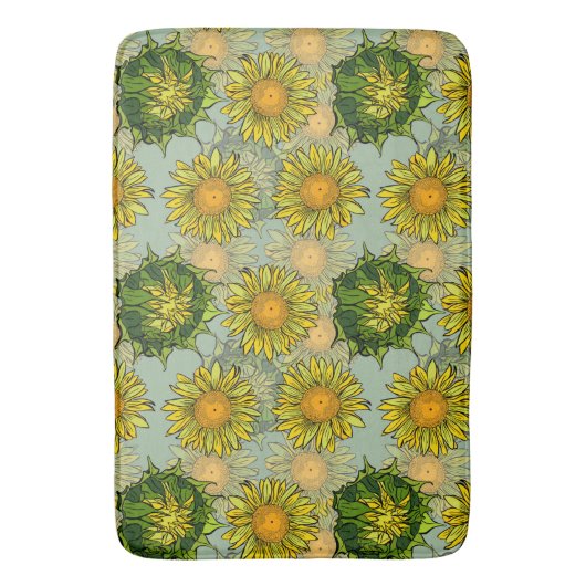 Gelbes Sonnenblumenmuster im Aquamarinen Hintergru Badematte (Vorderseite Vertikal)