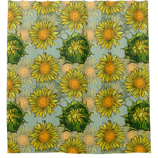 Gelbes Sonnenblumenmuster im Aquamarinen Hintergru Duschvorhang (Vorderseite)