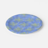 Gelbes Sonnenwasser Hintergrundfarbe Blau Pappteller (Schrägansicht)