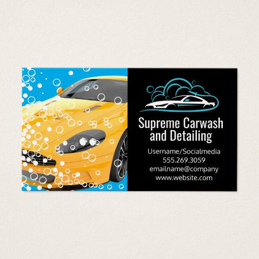 Gelbes Sportwagen | Blasen | Auto-Saubere-Logo (Vorderseite)