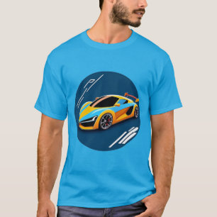 Gelbes Sportwagen mit blauem Hintergrund T-Shirt