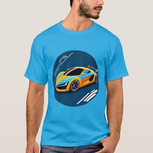 Gelbes Sportwagen mit blauem Hintergrund T-Shirt (Vorderseite)