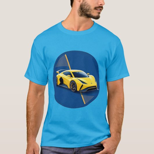 Gelbes Sportwagen mit blauem Hintergrund T-Shirt (Vorderseite)