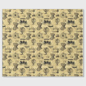 Gelbes Steampunk Muster-Packpapier Geschenkpapier (Flach)