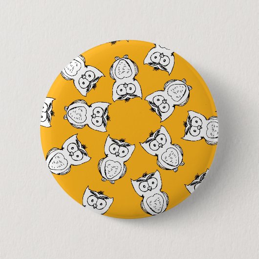 Gelbes Süße Tier Muster Cartoon Owl Muster Button (Vorderseite)