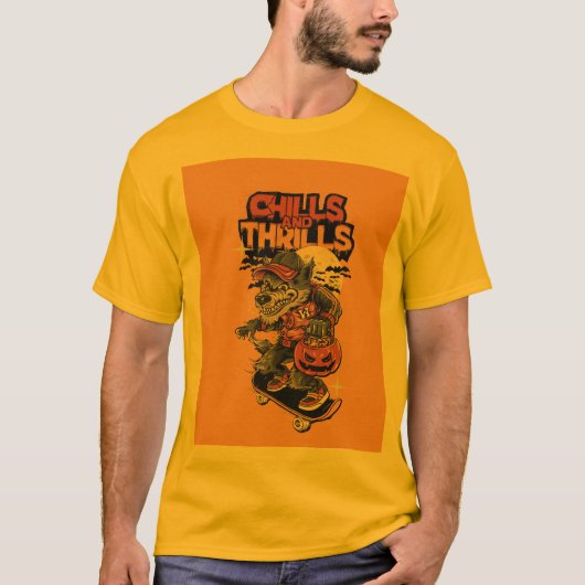 Gelbes T-Shirt mit Wolf-Design und halbem Ärmel (Vorderseite)