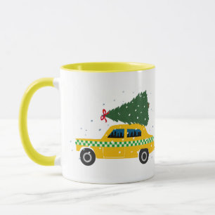 Gelbes Taxi-Christbaum-Zeichnung Schnee Tasse