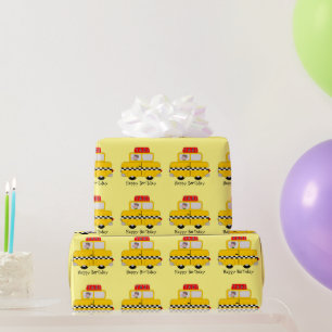 Gelbes Taxi Design Personalisierter Geburtstag Geschenkpapier