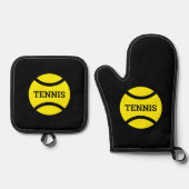 Gelbes Tennisball-Logo personalisierte Küche Ofenhandschuh & Topflappen-Set (Vorderseite)