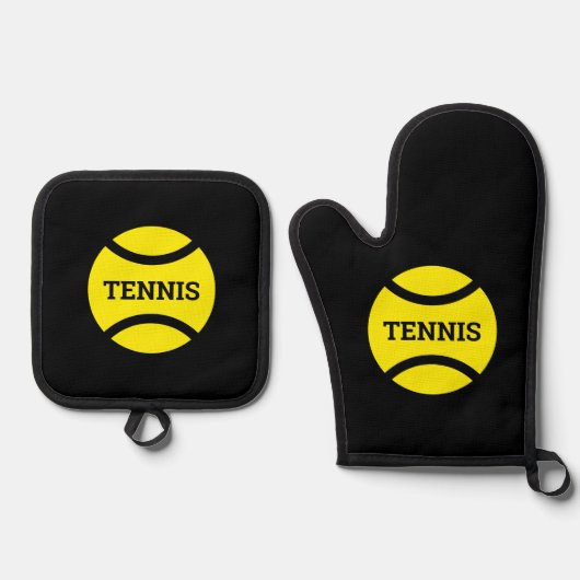 Gelbes Tennisball-Logo personalisierte Küche Ofenhandschuh & Topflappen-Set (Vorderseite)