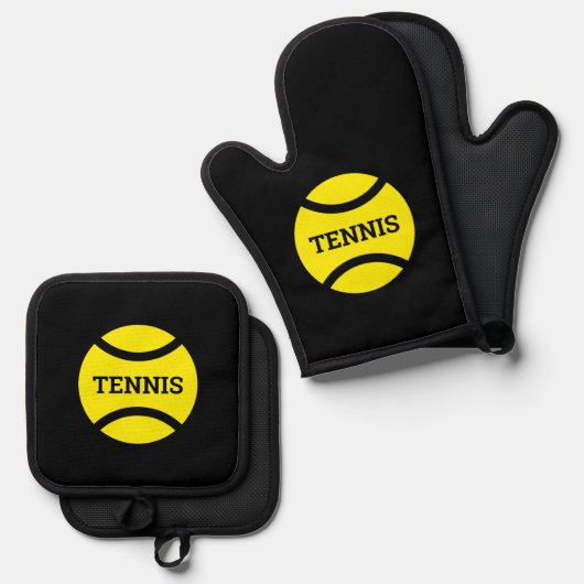 Gelbes Tennisball-Logo personalisierte Küche Ofenhandschuh & Topflappen-Set (Vorderseite/Rückseite)