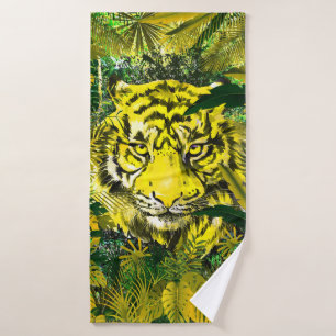 Gelbes Tiger Badetuch Set - Retro Tiger Handtücher