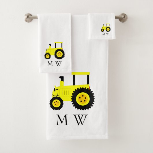 Gelbes Traktor-Design Monogrammiert Badhandtuch Set (Insitu)