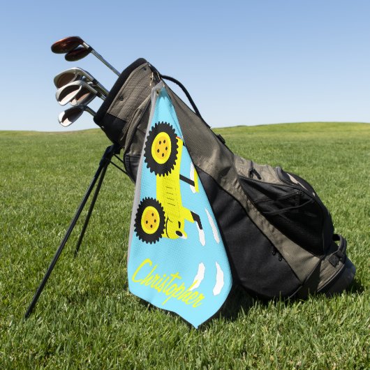 Gelbes Traktor-Design personalisiert Golfhandtuch (Gras)
