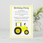 Gelbes Traktordesign Personalisiert Geburtstagspar Einladung (Stehend Vorderseite)