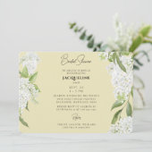 Gelbes Tropfweißes Hydrangeas-Brautparty Einladung (Stehend Vorderseite)