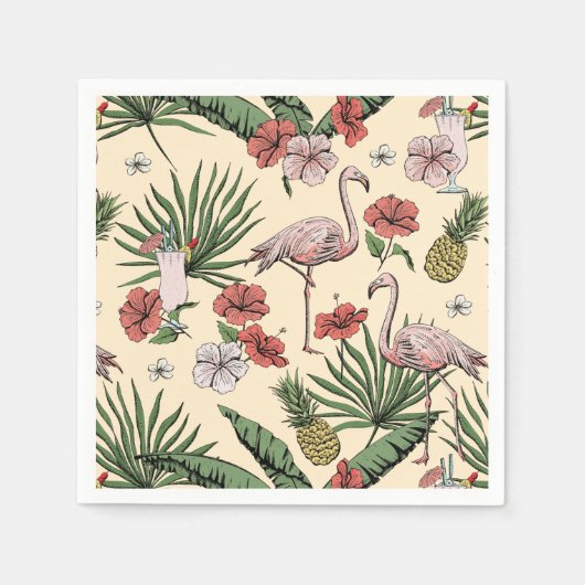 Gelbes tropisches Flamingo-Muster Serviette (Vorderseite)